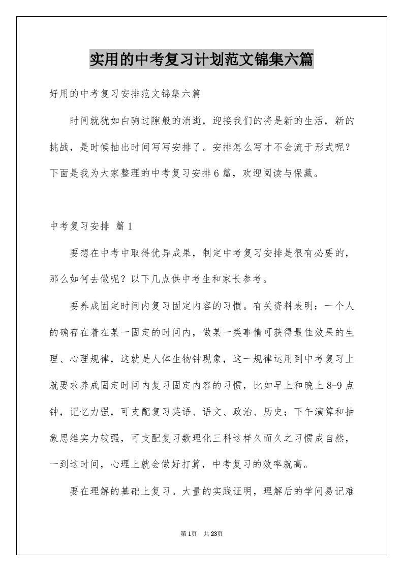 实用的中考复习计划范文锦集六篇