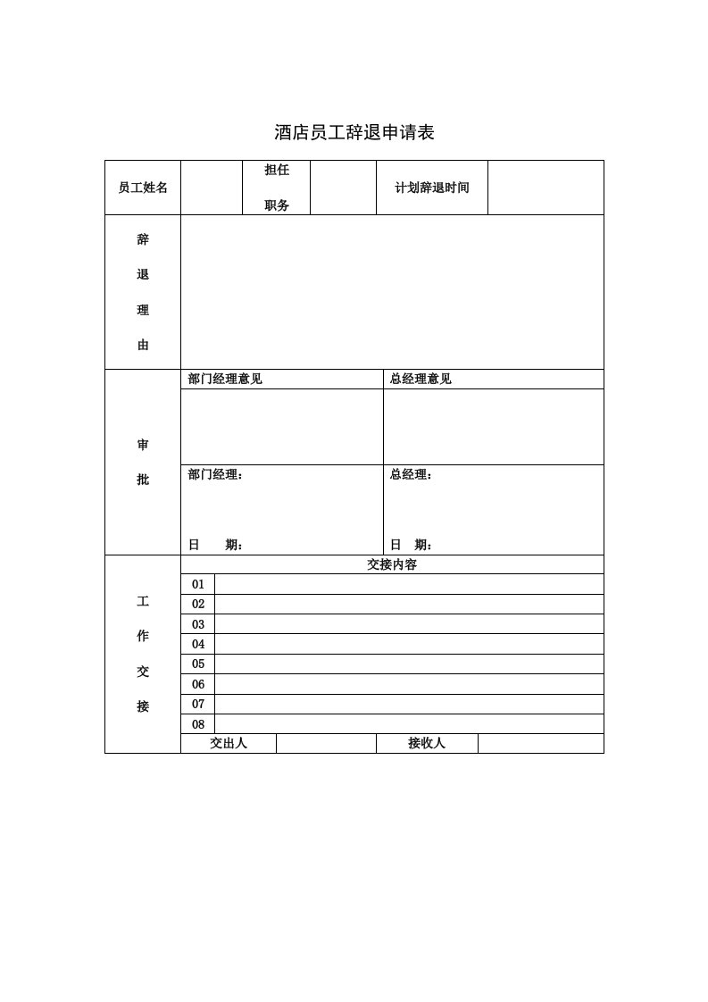 酒类资料-酒店员工辞退申请表