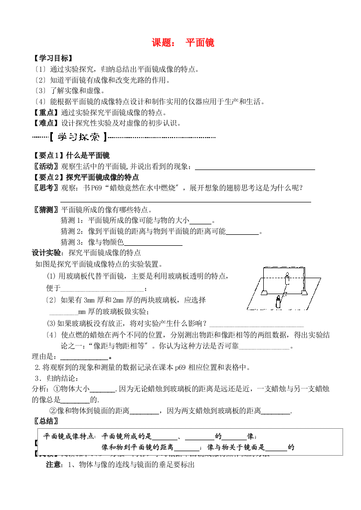 （整理版）课题平面镜