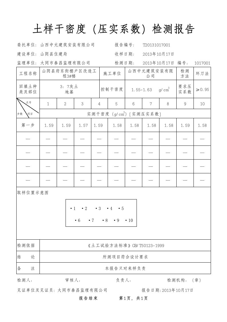 土样干密度(压实系数)检测报告3