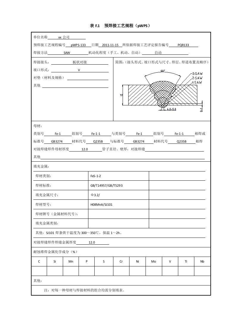 Q23512mm板状对接焊接工艺评定(埋弧焊SAW)