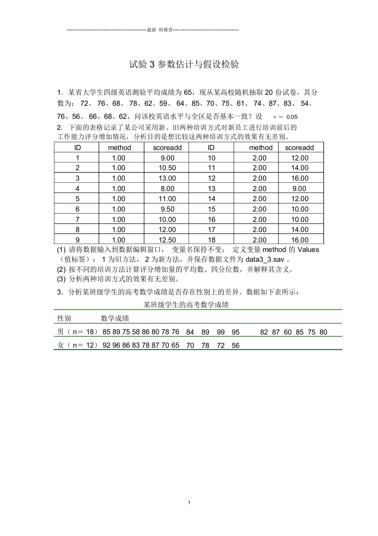 试验3参数估计与假设检验