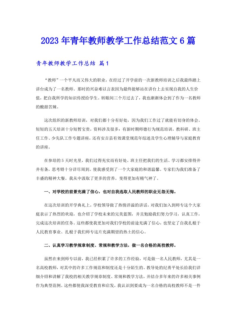 2023年青年教师教学工作总结范文6篇