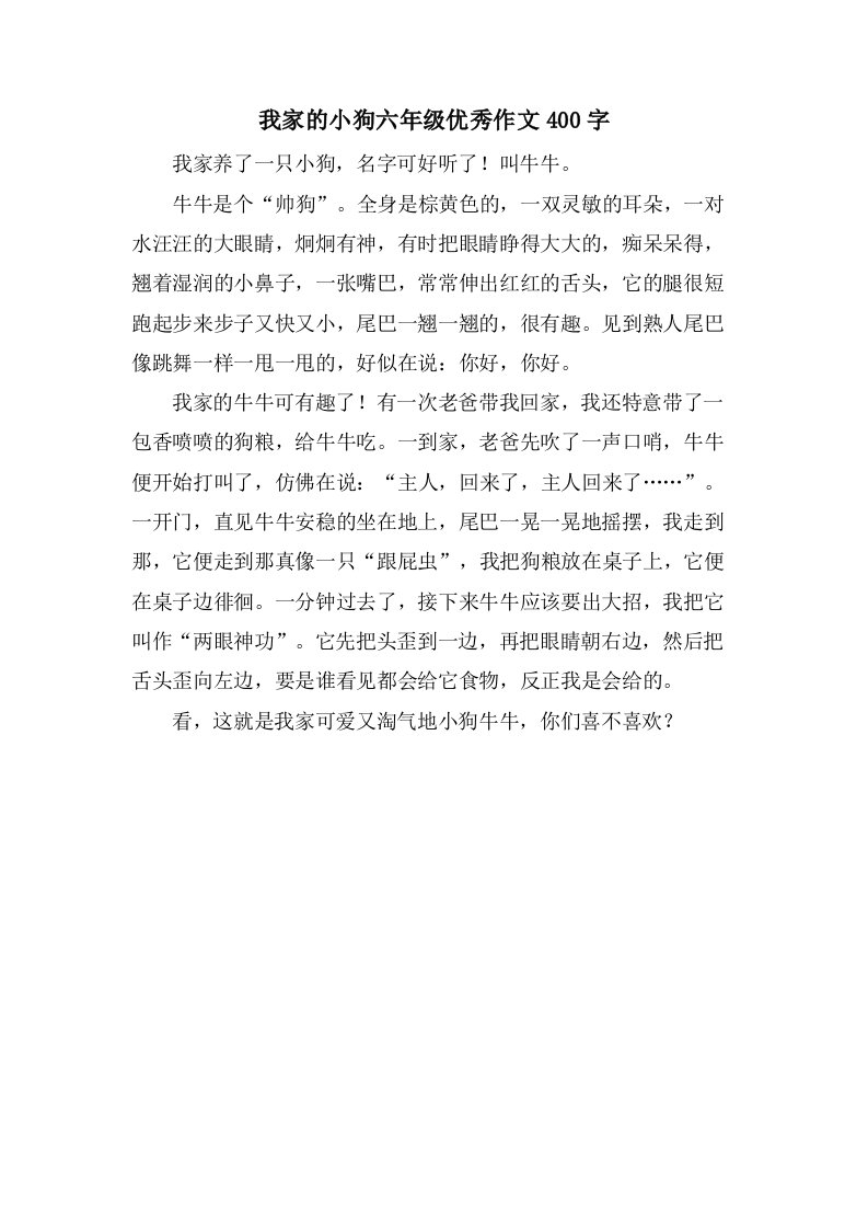 我家的小狗六年级作文400字