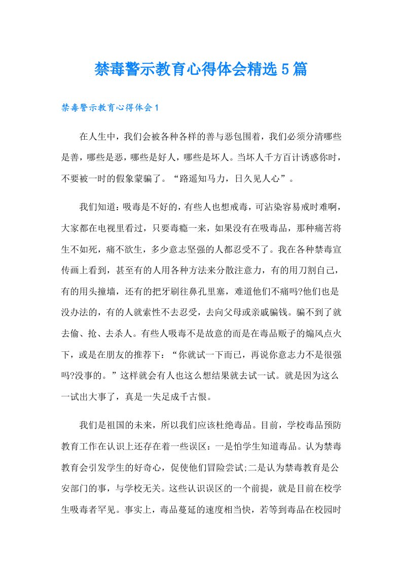 禁毒警示教育心得体会精选5篇