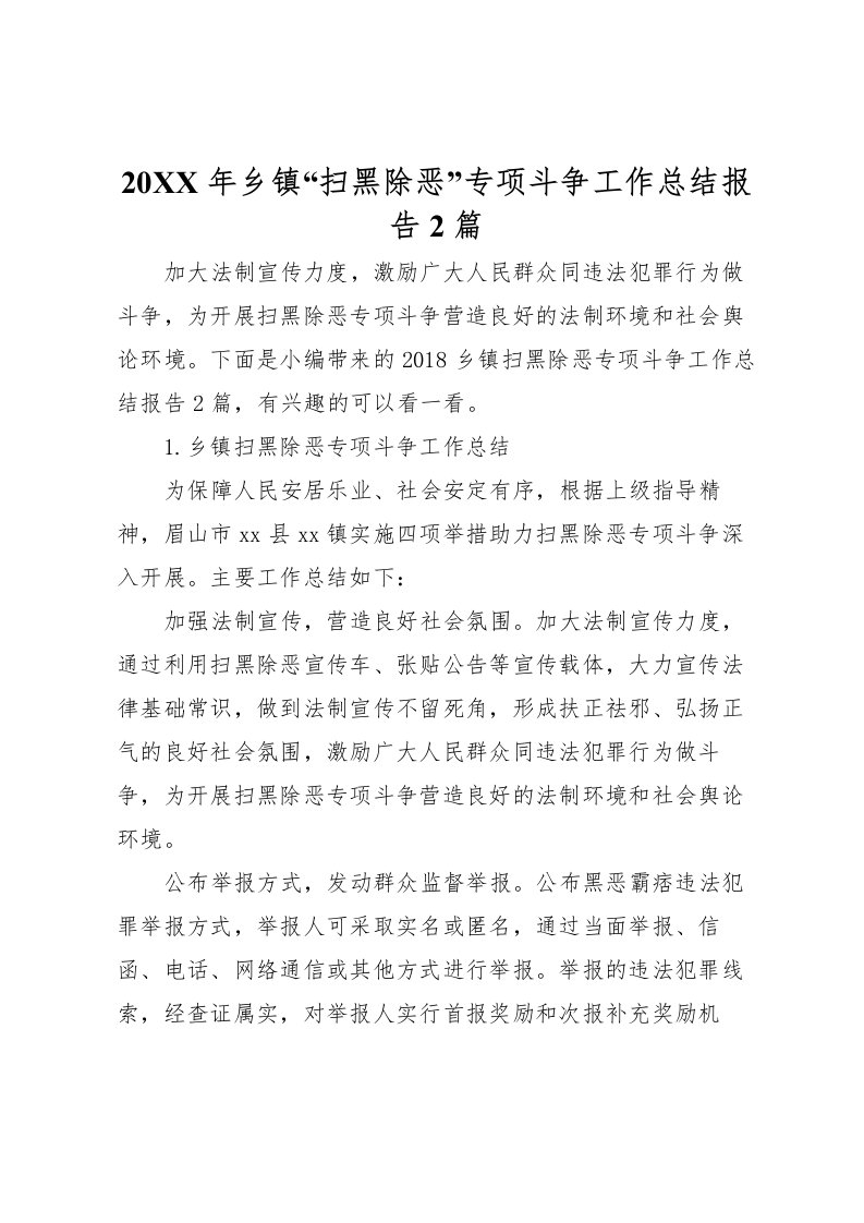 2022-年乡镇扫黑除恶专项斗争工作总结报告2篇