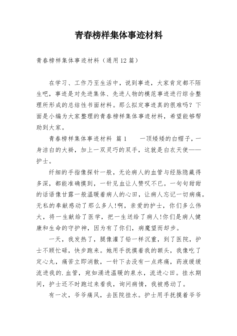 青春榜样集体事迹材料