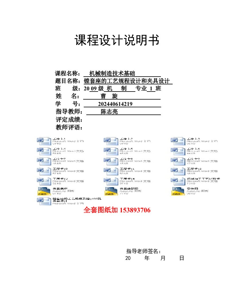 机械制造技术基础课程设计镗套座的工艺规程及镗φ100孔夹具设计全套图纸