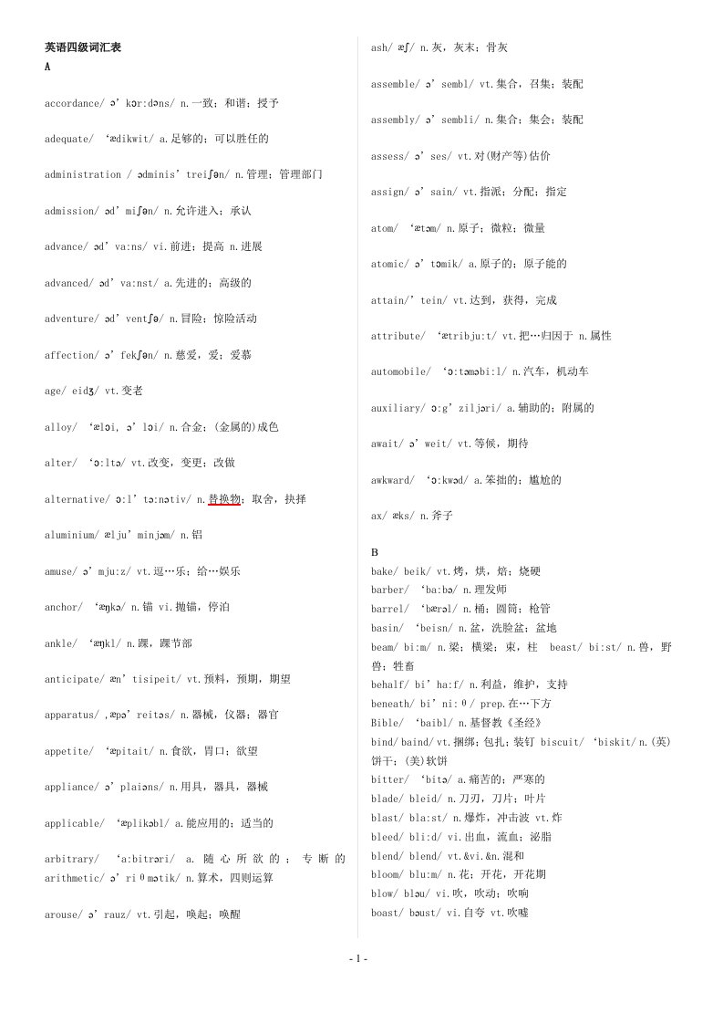 英语四级词汇音标版