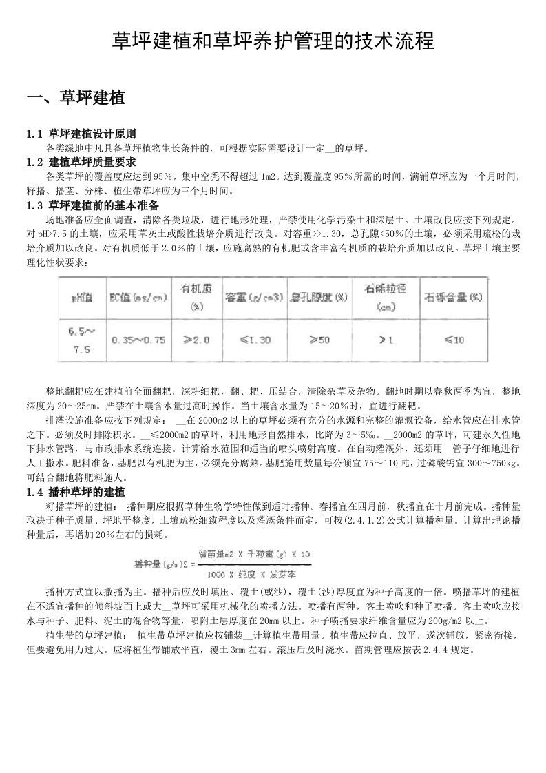 草坪建植和草坪养护管理及技术流程