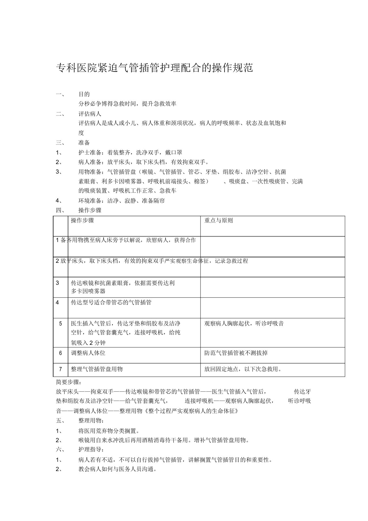 专科医院紧急气管插管护理配合操作规范