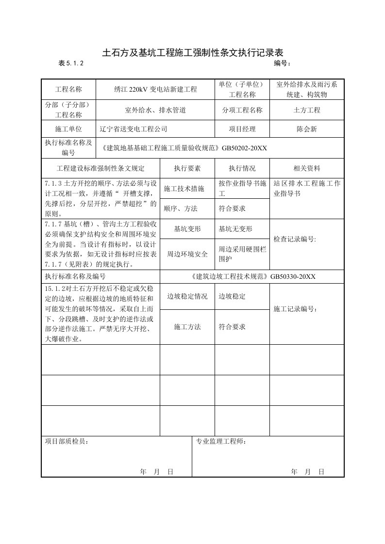 09室外给排水及雨污水建、构筑物工程强制性条文执行记录表