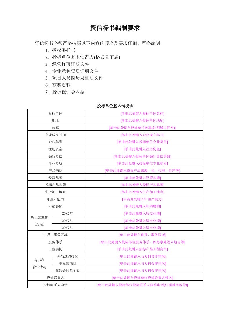 招标投标-资信标书编制要求