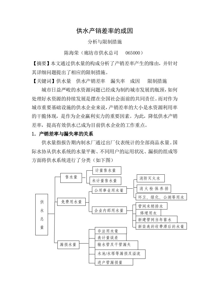 供水产销差率的成因分析及控制措施