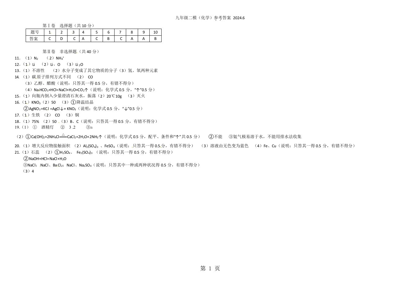 吉林省长春市南关区2024届九年级质量调研（二模）化学试题（扫描版）