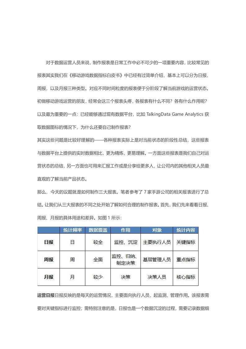 移动游戏基础报表的制作