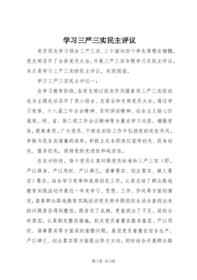 7学习三严三实民主评议