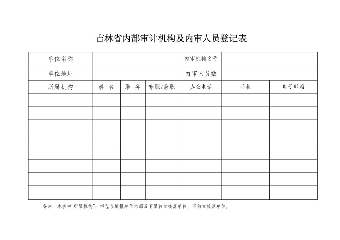 吉林省内部审计机构及内审人员登记表