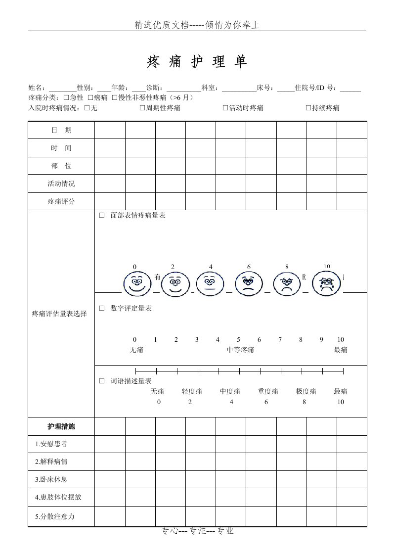 疼痛护理记录单(共1页)