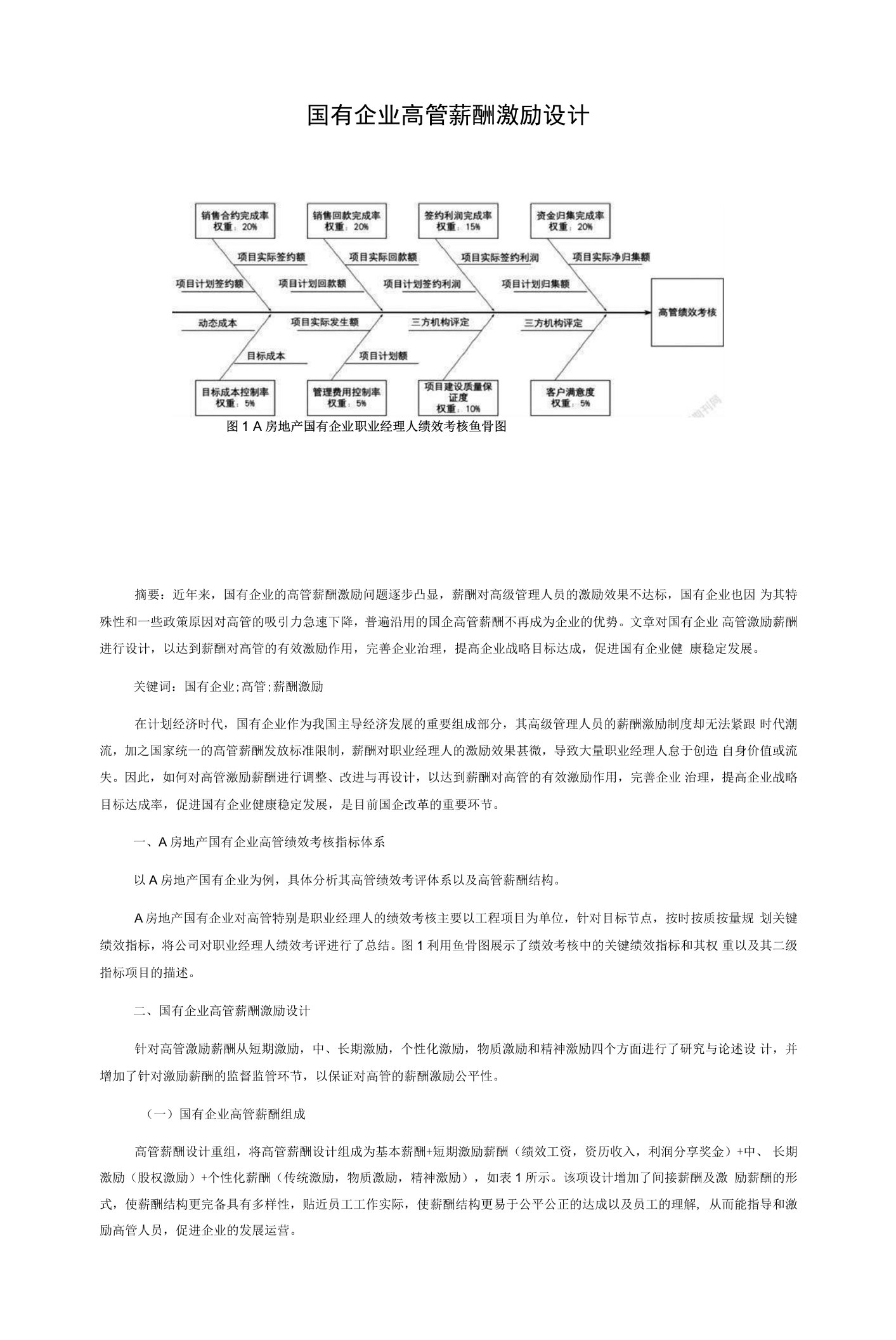 国有企业高管薪酬激励设计