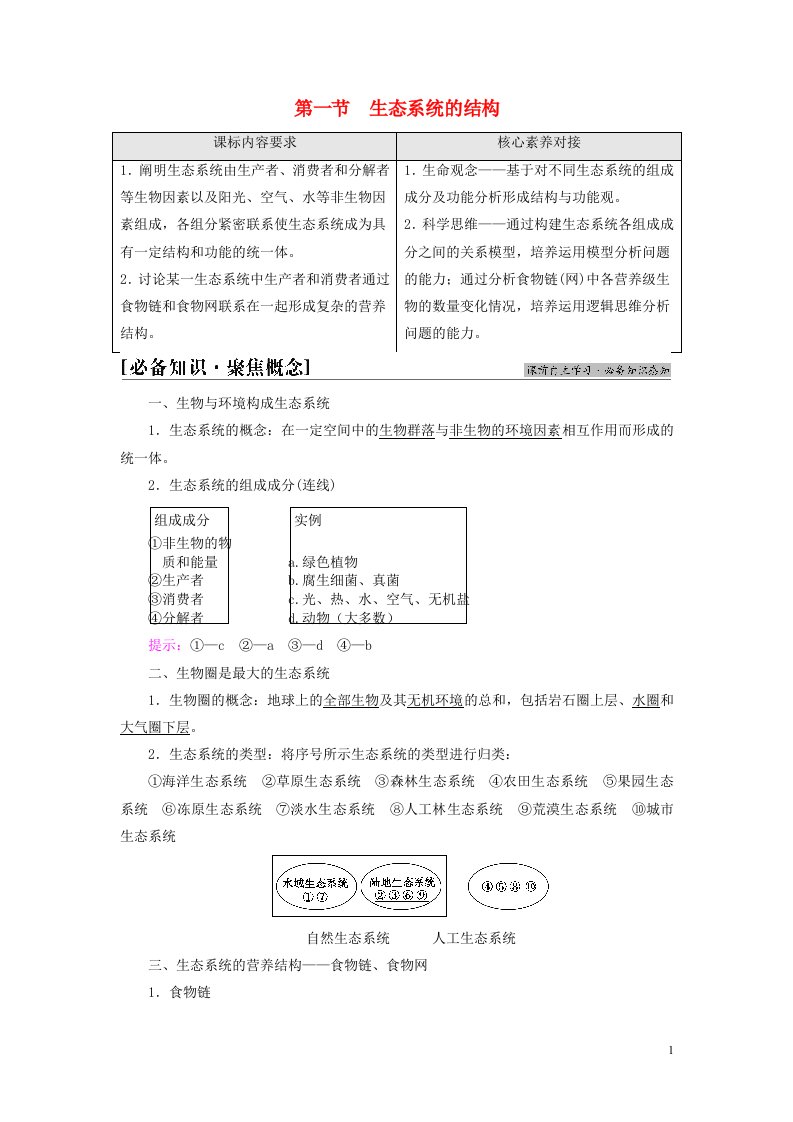 新教材高中生物第3章生态系统第1节生态系统的结构教师用书苏教版选择性必修2