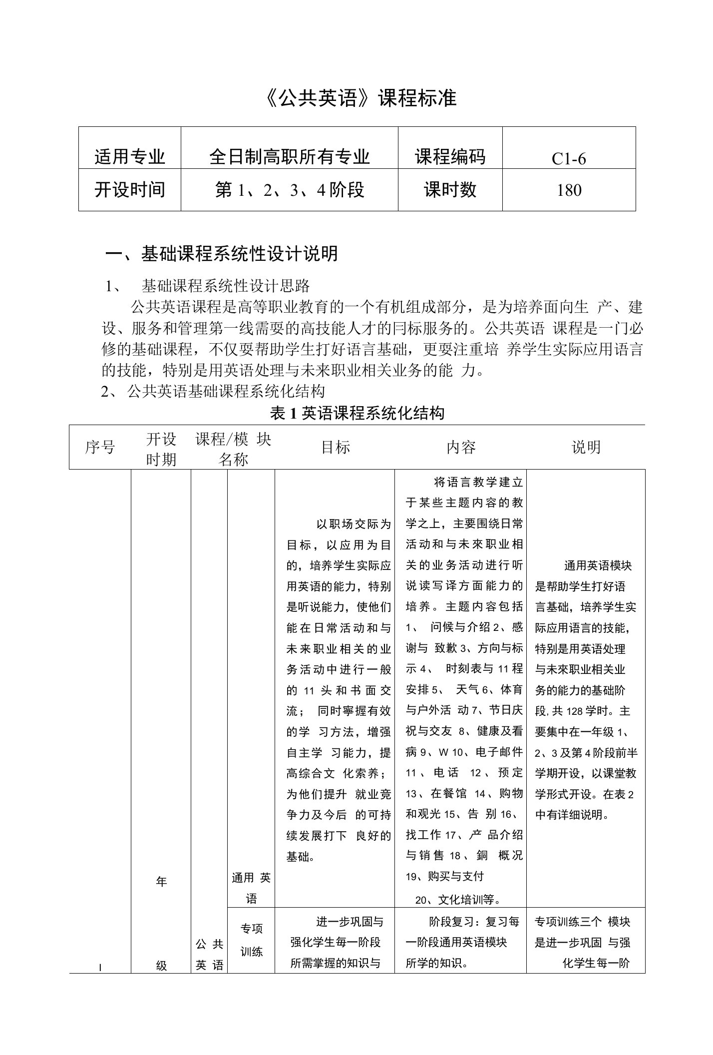 《公共英语》课程标准