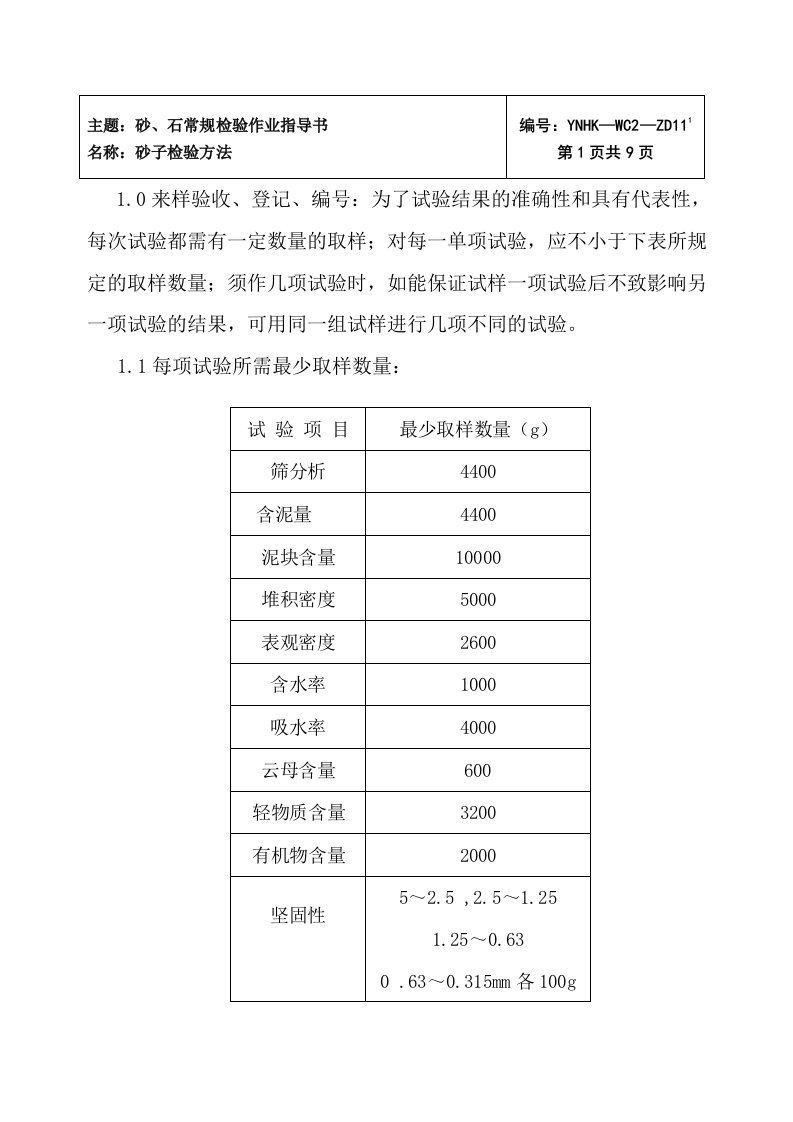 砂石常规检验作业指导书