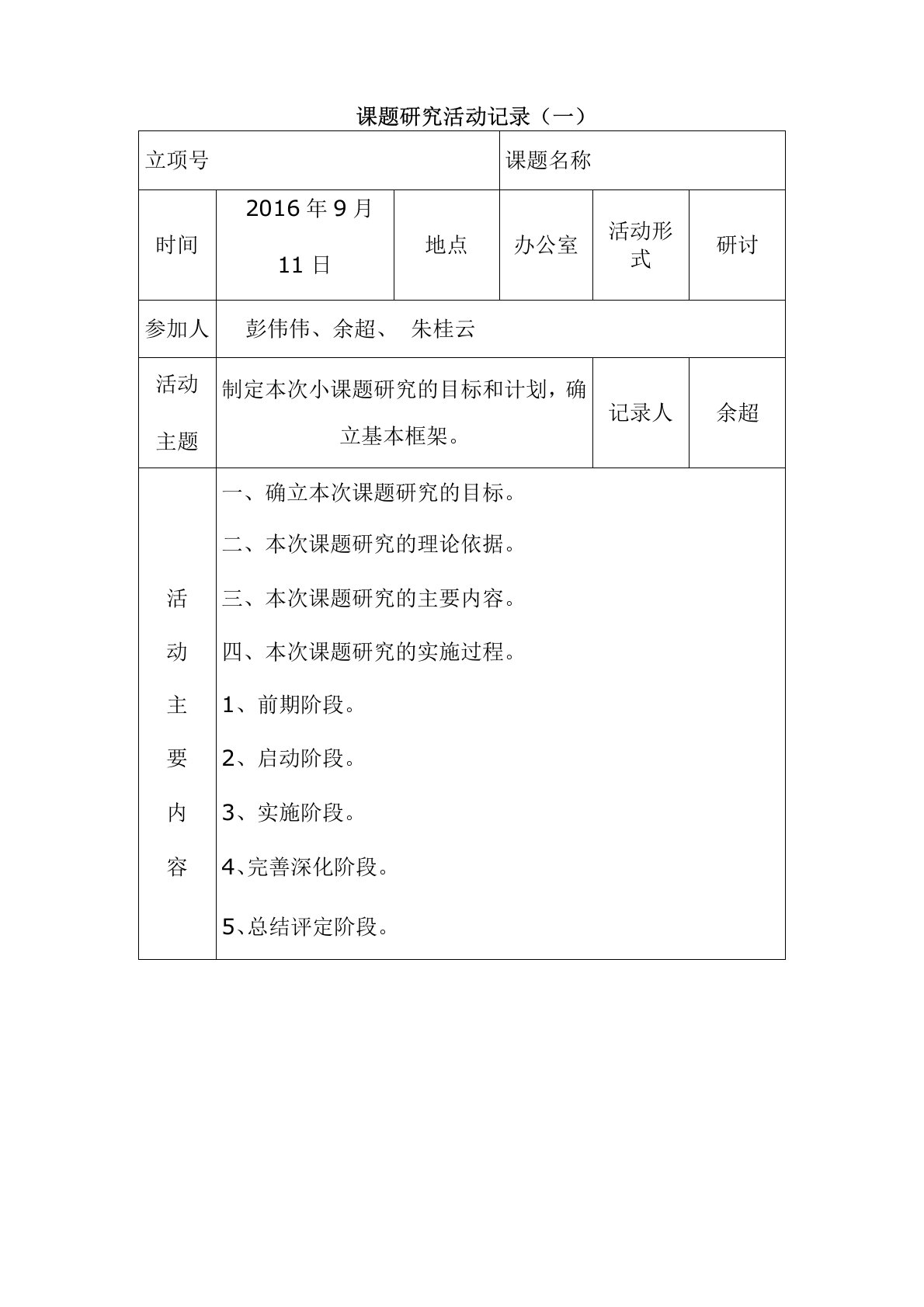 《小学数学提高计算能力的培养研究》课题研究活动记录表