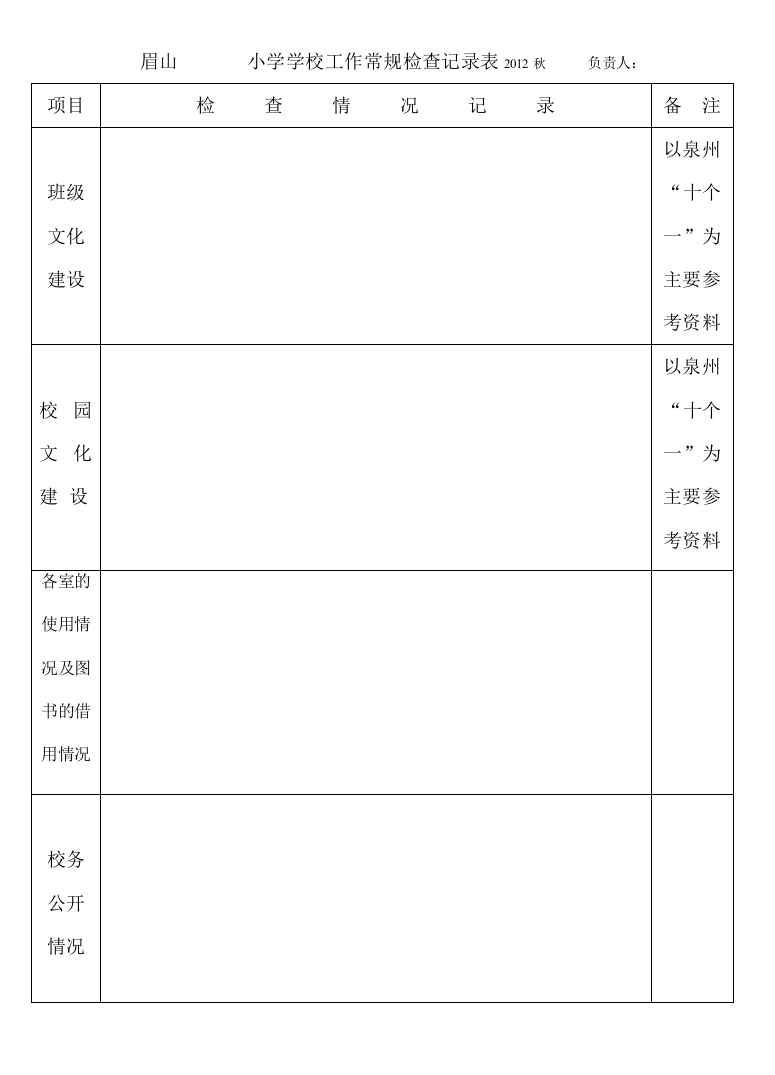 眉山小学学校工作常规检查记录表