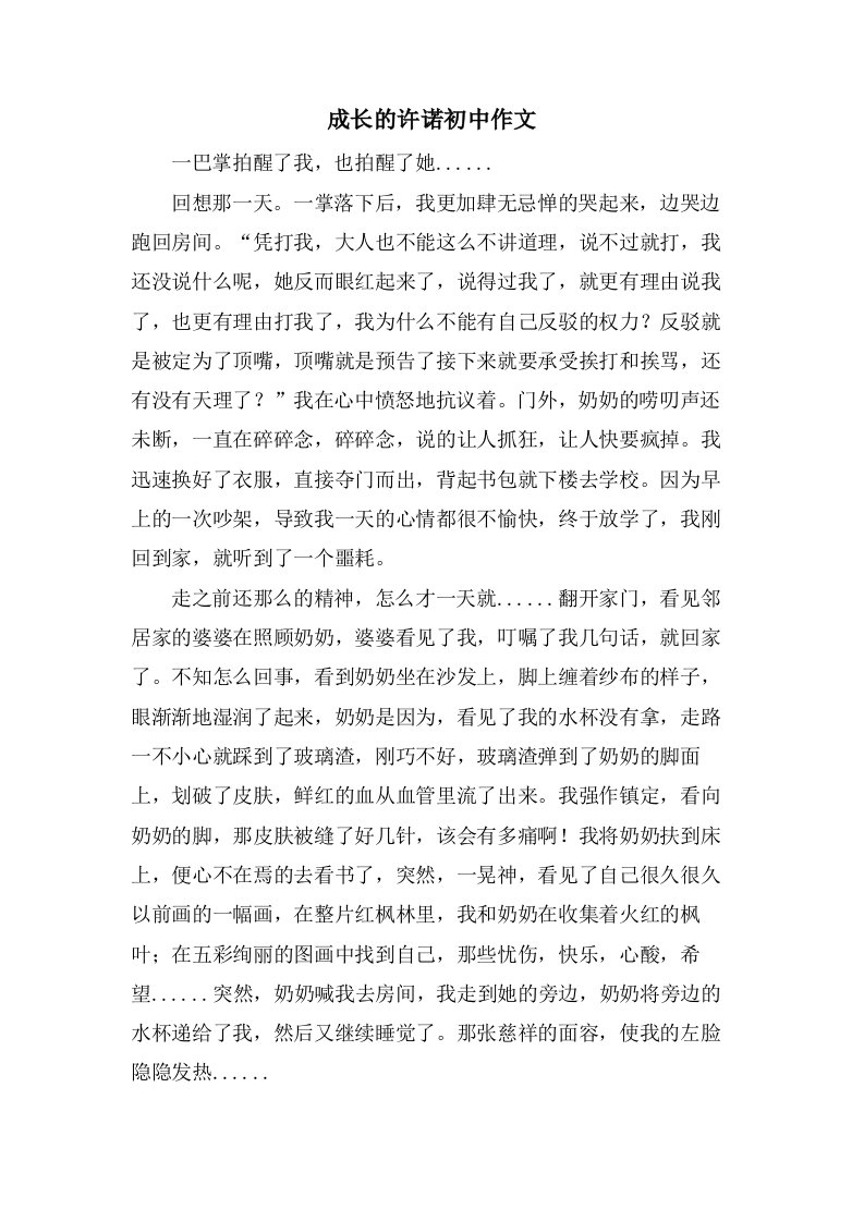 成长的许诺初中作文