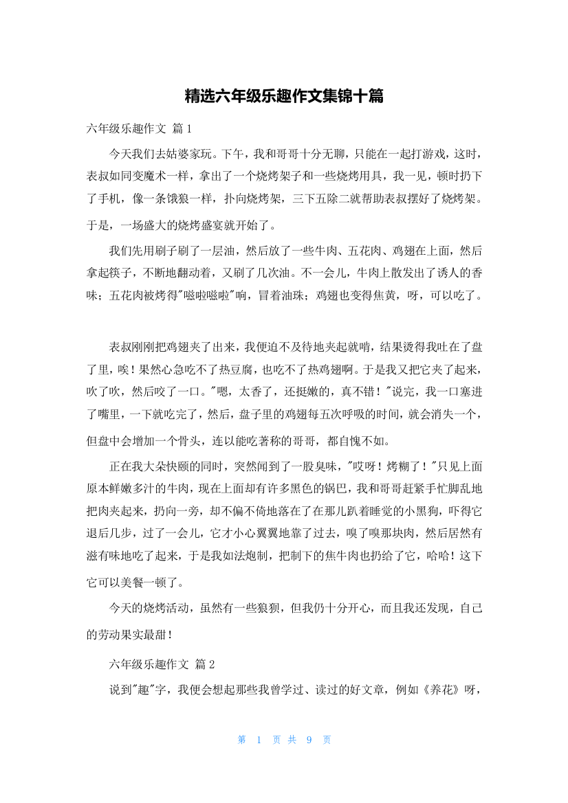 精选六年级乐趣作文集锦十篇