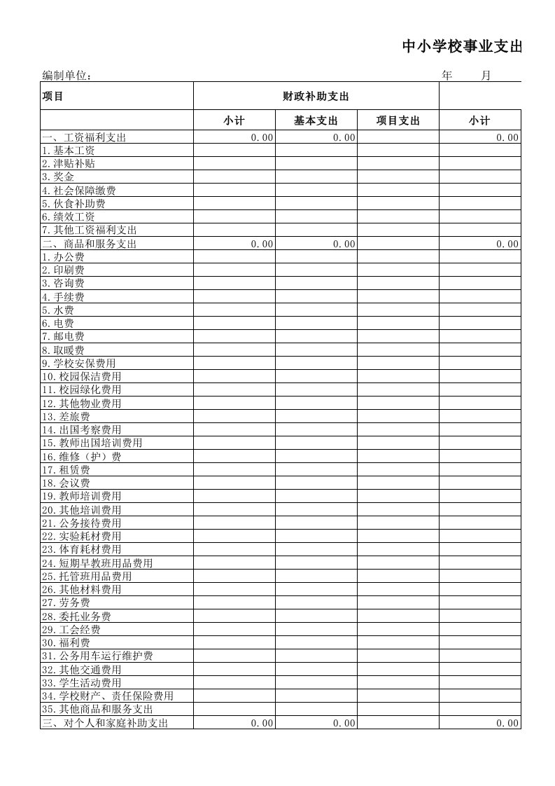 中小学校事业支出明细表(中小学会计报表)