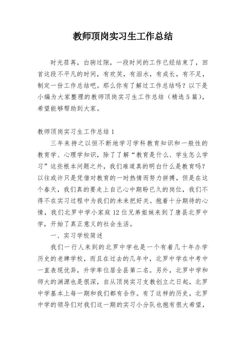 教师顶岗实习生工作总结_1