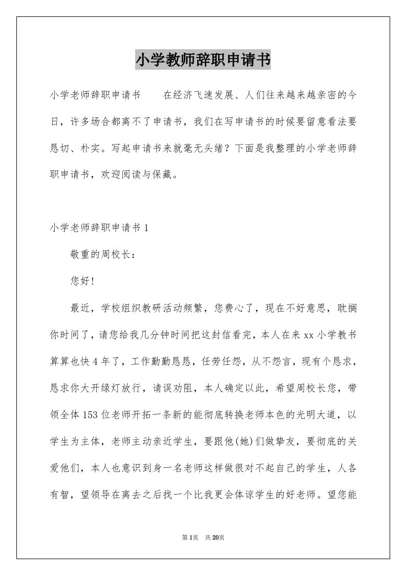 小学教师辞职申请书精选