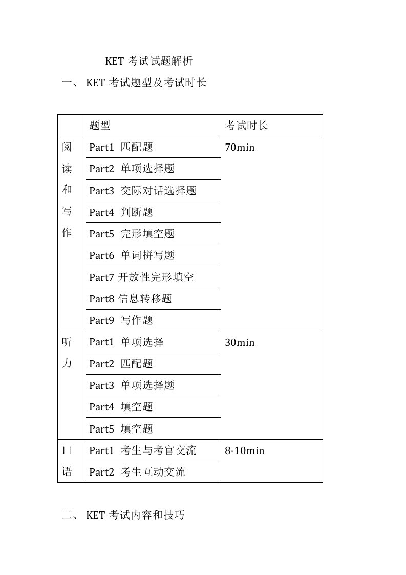 KET考试试题解析