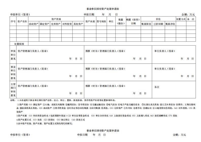 事业单位国有资产处置申请表