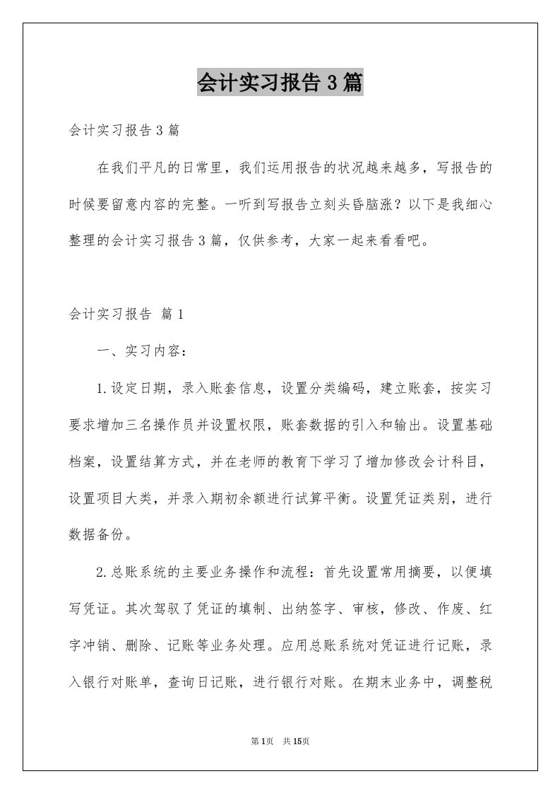 会计实习报告3篇例文