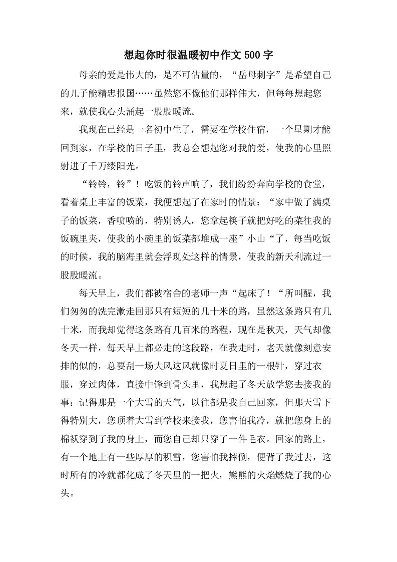 想起你时很温暖初中作文500字