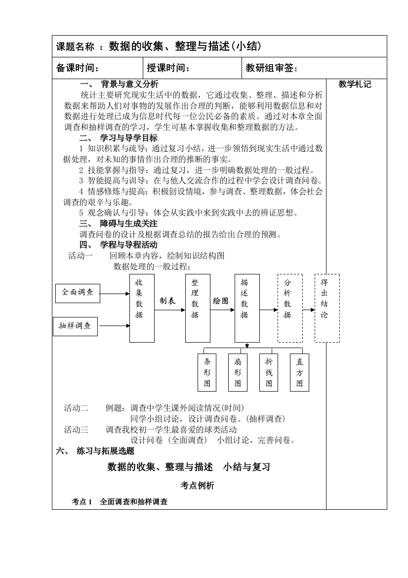 数据的收集整理与描述小结