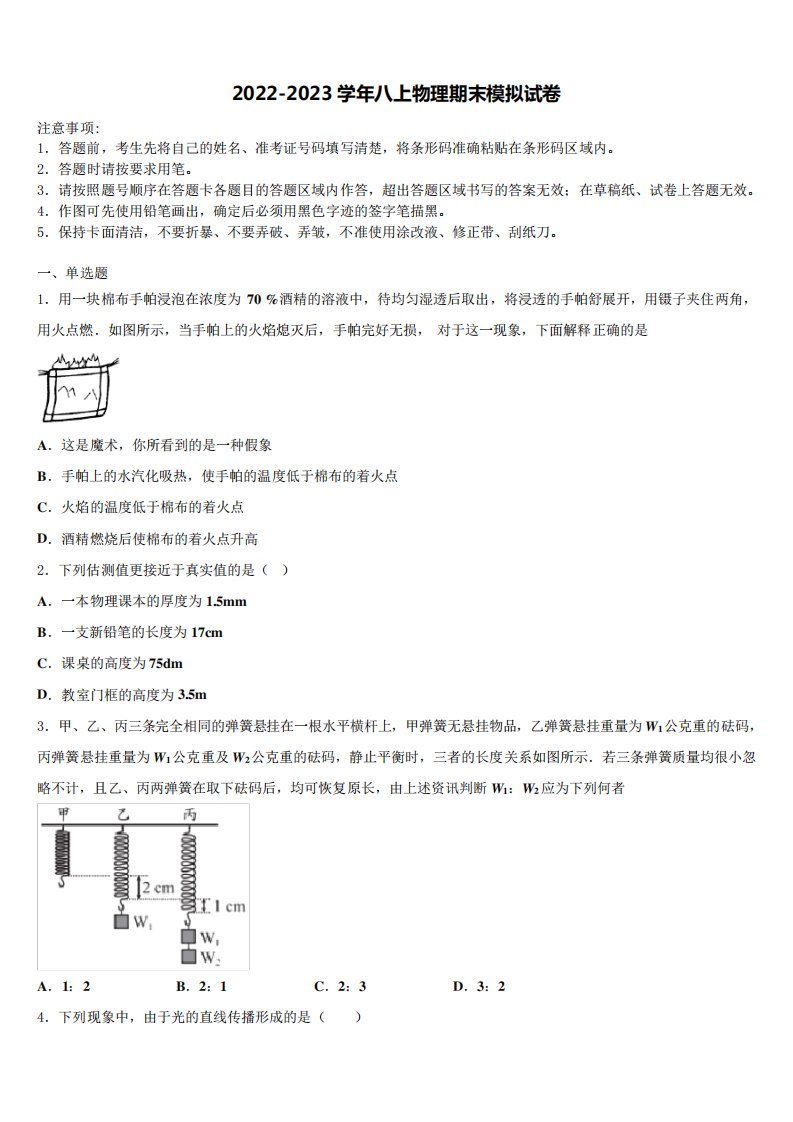 2022-2023学年辽宁省沈阳市沈北新区物理八年级上册期末经典试题含解析