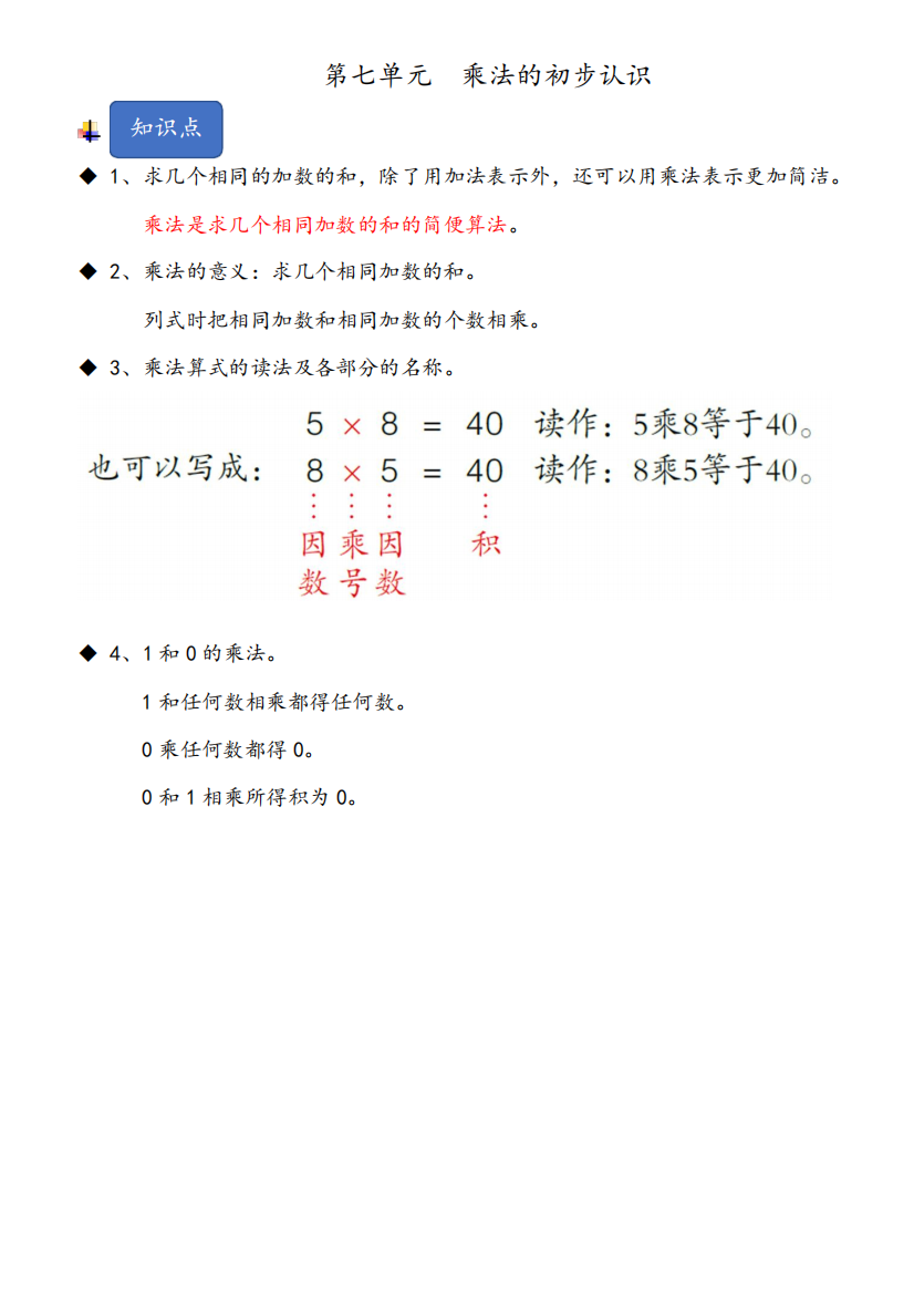 青岛五四版数学一年级下册知识点+练习题+答案解析第七单元