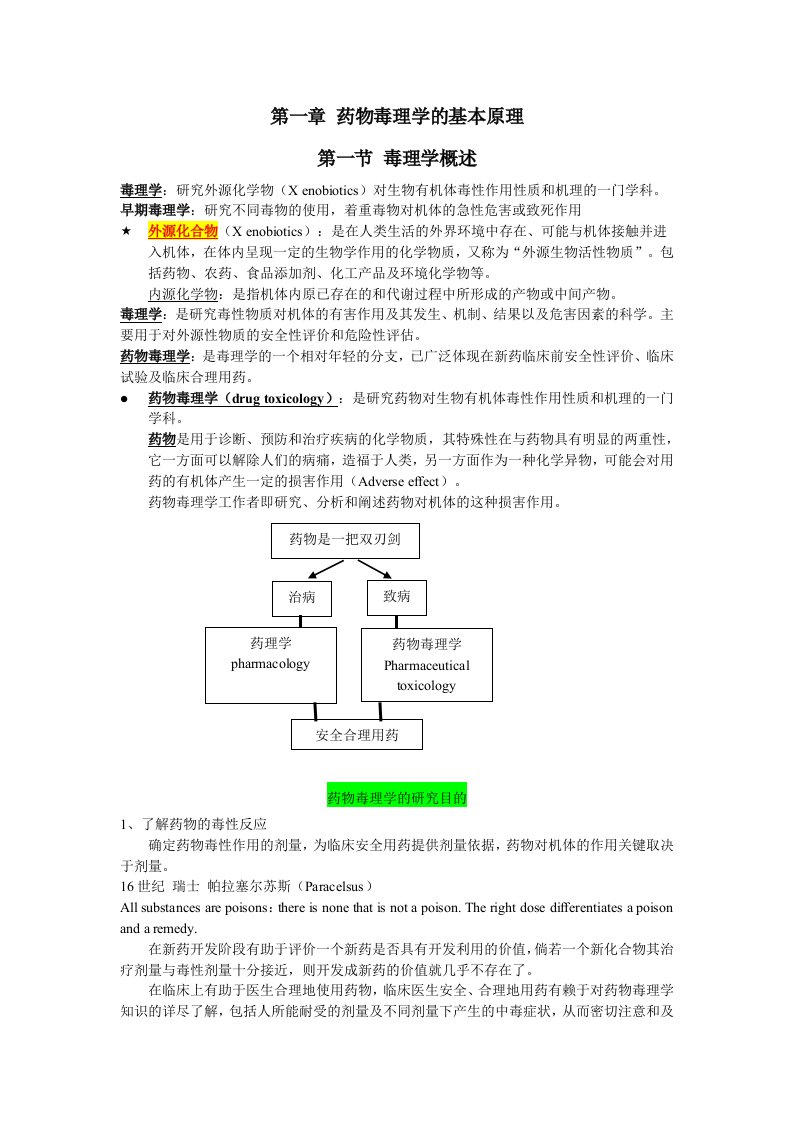 毒理学第一讲绪论基本原理