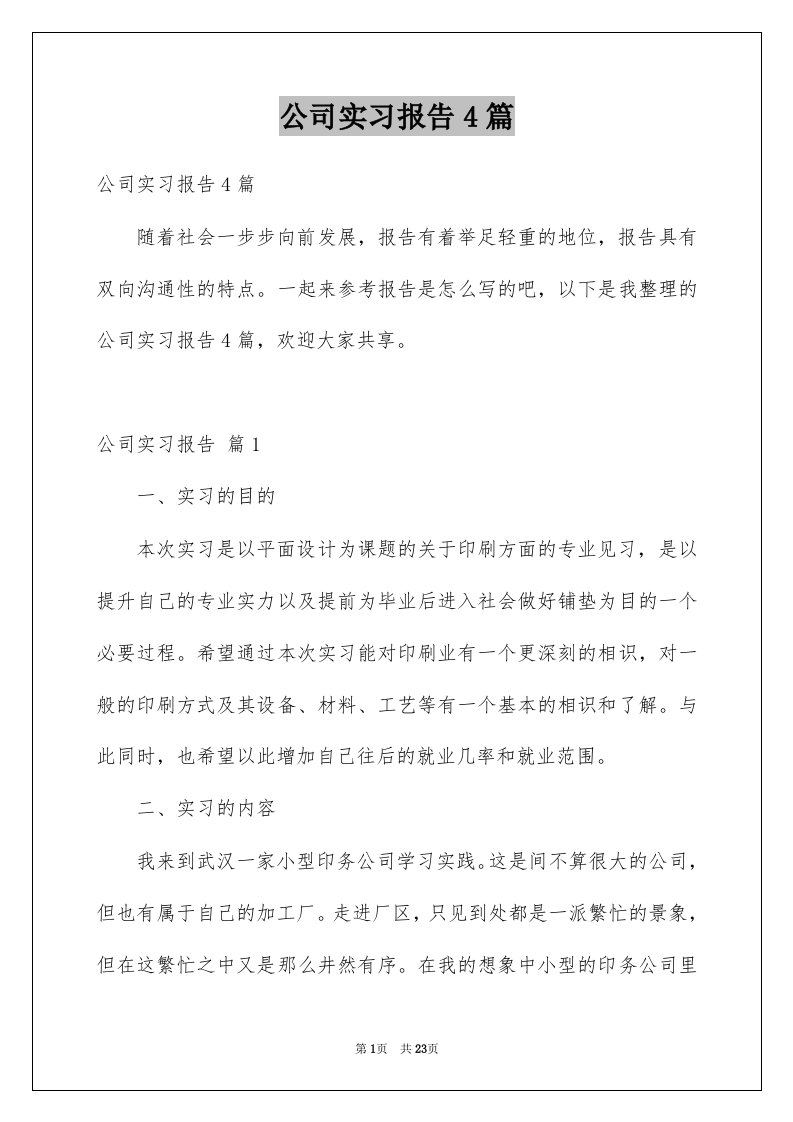 公司实习报告4篇例文