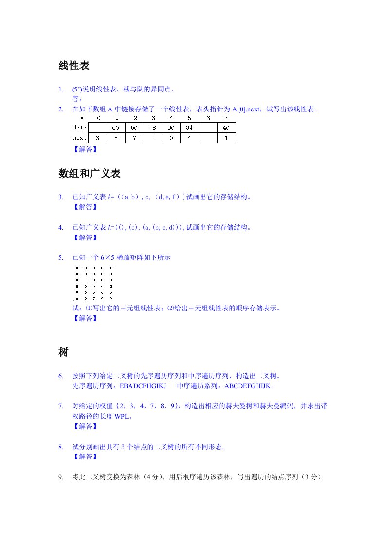 数据结构的操作题