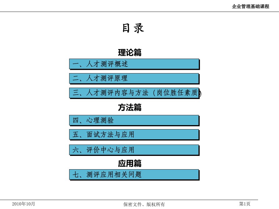 人才测评与开发教学内容