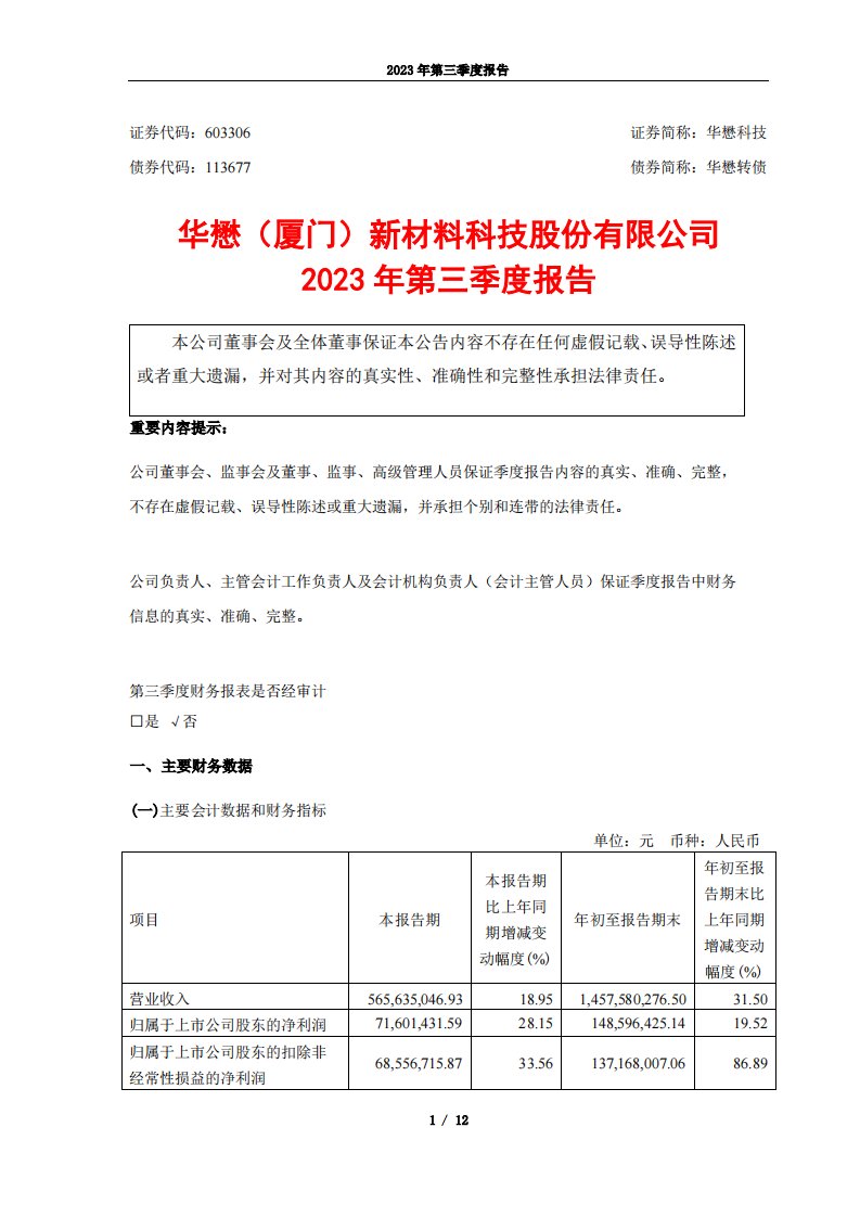 上交所-华懋科技2023年第三季度报告-20231026