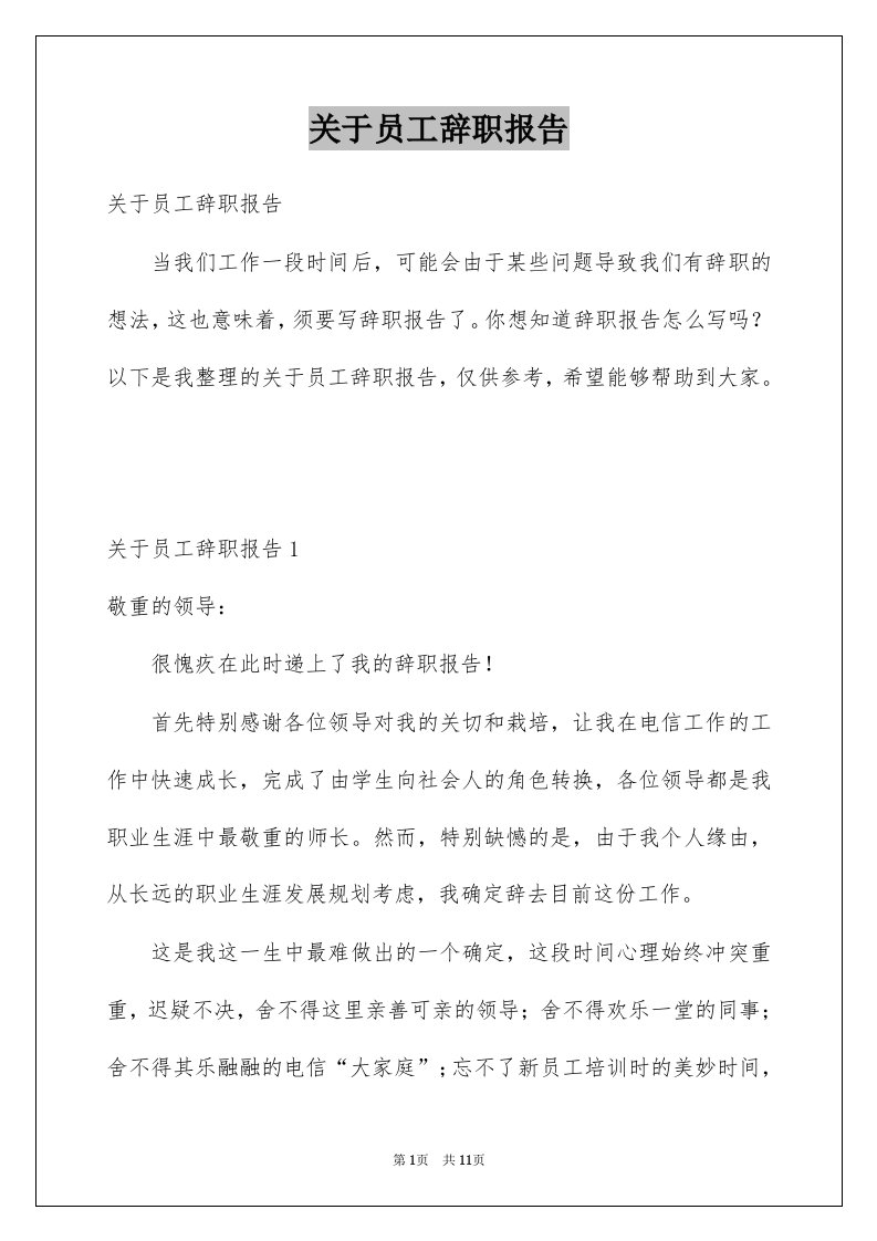 关于员工辞职报告例文5