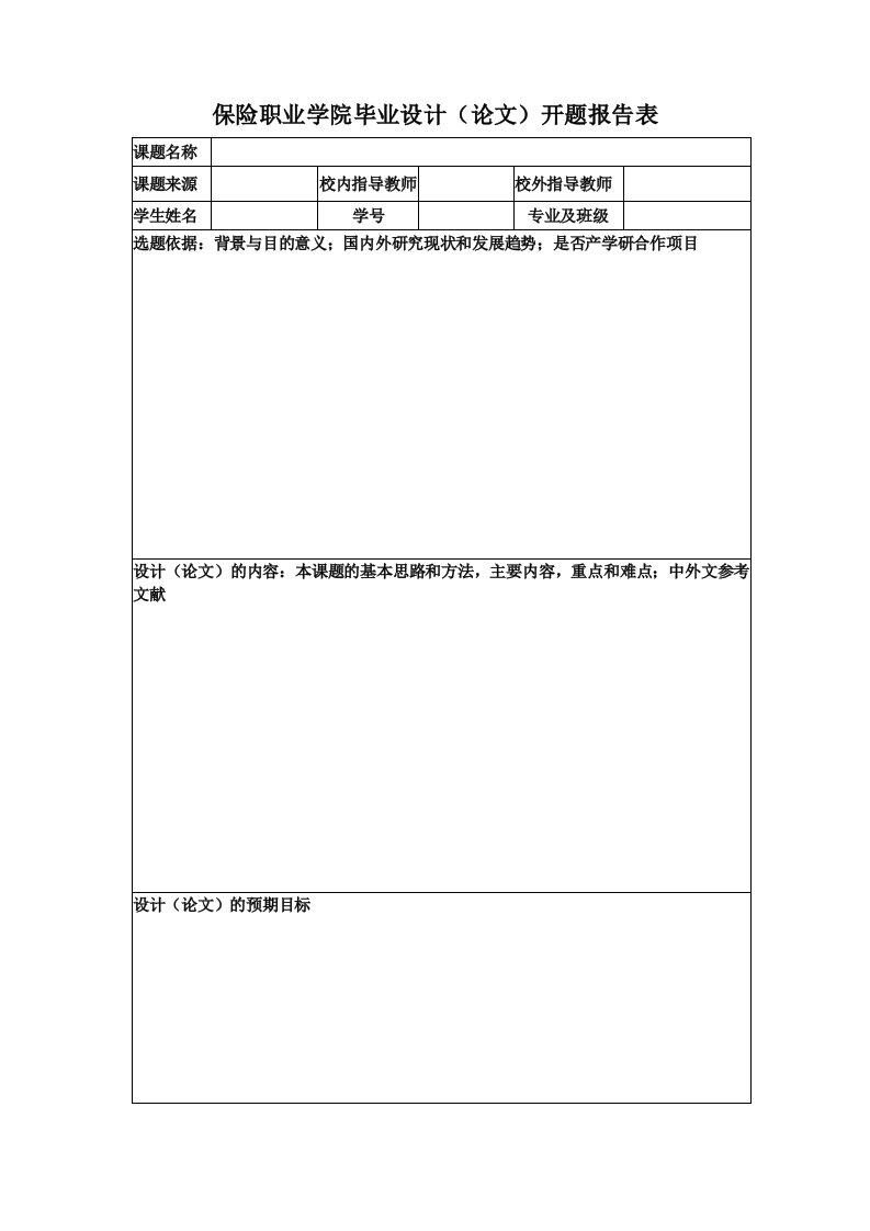 【精品】保险职业学院毕业设计(论文)开题报告表