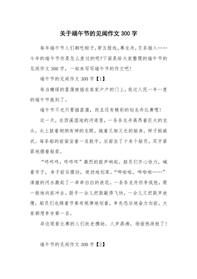 关于端午节的见闻作文300字