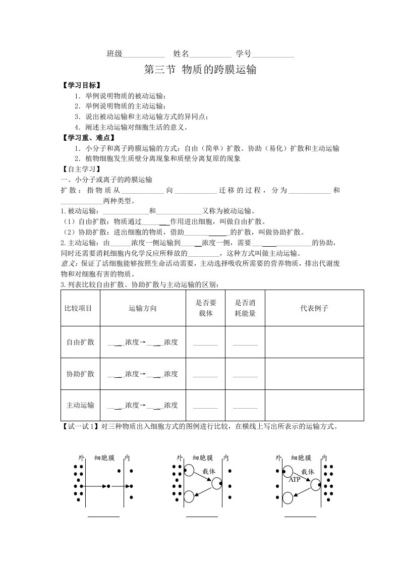 物质的跨膜运输